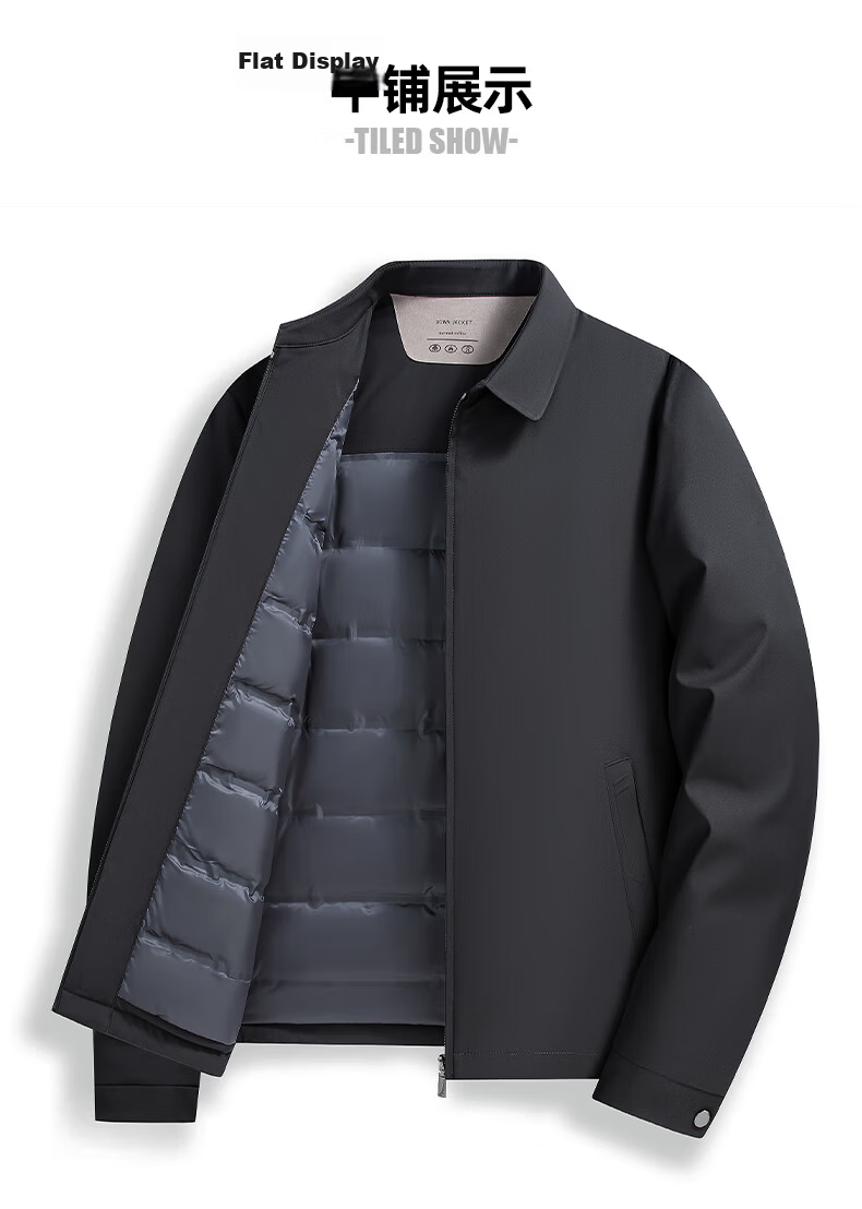 ROMON Lightweight Down Jacket Men Dad Warm Autumn Winter Business Casual Lapel Executive Coat 25030Y Dark Blue XL 21