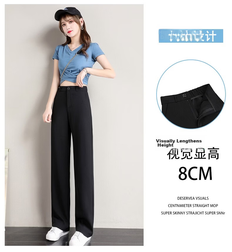 Langsha Women's Summer Thin High Waist Slim Fit Elastic Waist Straight Leg Casual Suit Pants 6