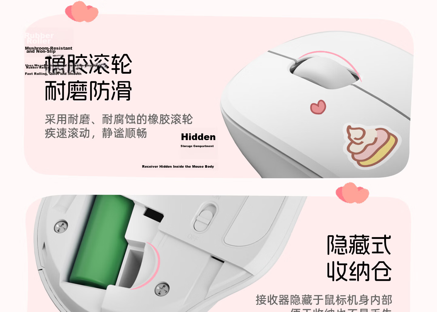 HP Wireless Bluetooth Silent Dual-Mode Cute Design Mouse Office Meeting Drawing Learning Gaming Laptop Ergonomic USB Mouse for Men and Women 20