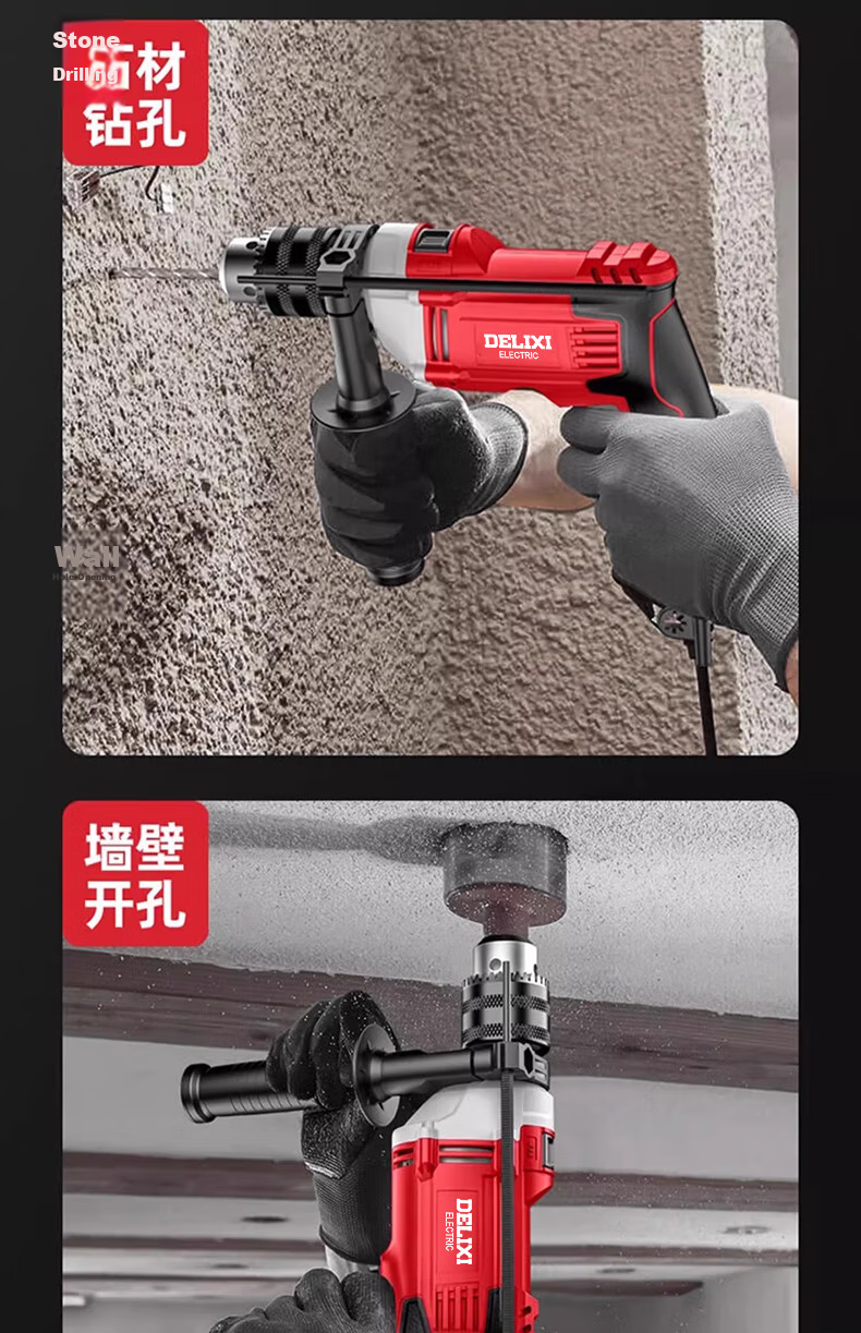 DELIXI Household 220V Impact Drill Small Multifunction Lightweight Impact Hammer Cordless Electric Power Drill 12