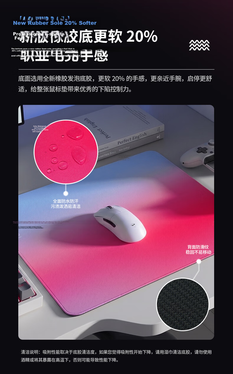 Rantopad Wind Series High-Sensitivity Smooth Thickened Gaming FPS Mouse Pad Microfiber Ultra-Fine Woven Fabric Sunken Edge Large Non-Slip Desk Mat Smoke Rain 8