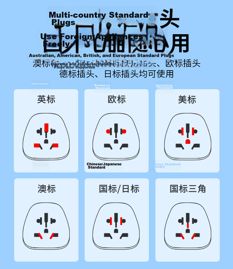 JS JISHUN Australian to UK US EU DE JP Plug Adapter Converter for Foreign Appliances Domestic Use Companion 4