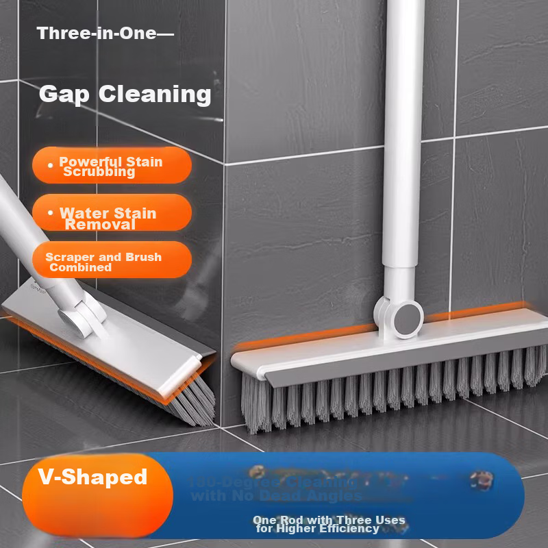 Guangduola Floor Brush Bathroom Brush No Dead Angle Shower Brush Floor Gap Brush Toilet Crevice Brush V-Shaped Long Handle Floor Brush
