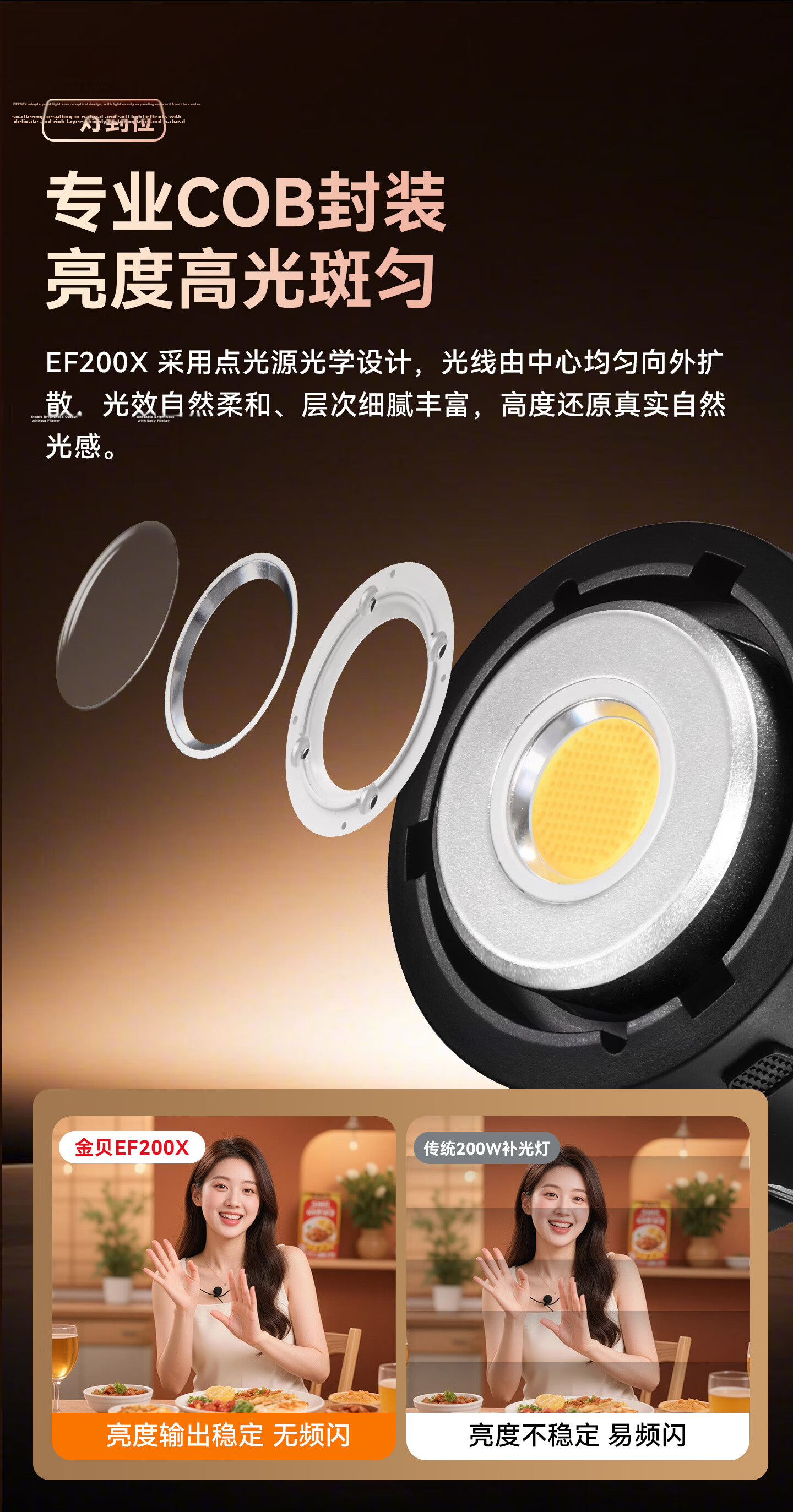 JINBEI EF200X Bi-Color Live Streaming Photography Fill Light 200W Studio Portrait Hair Light Dedicated Film and Television Light for Hosts 3