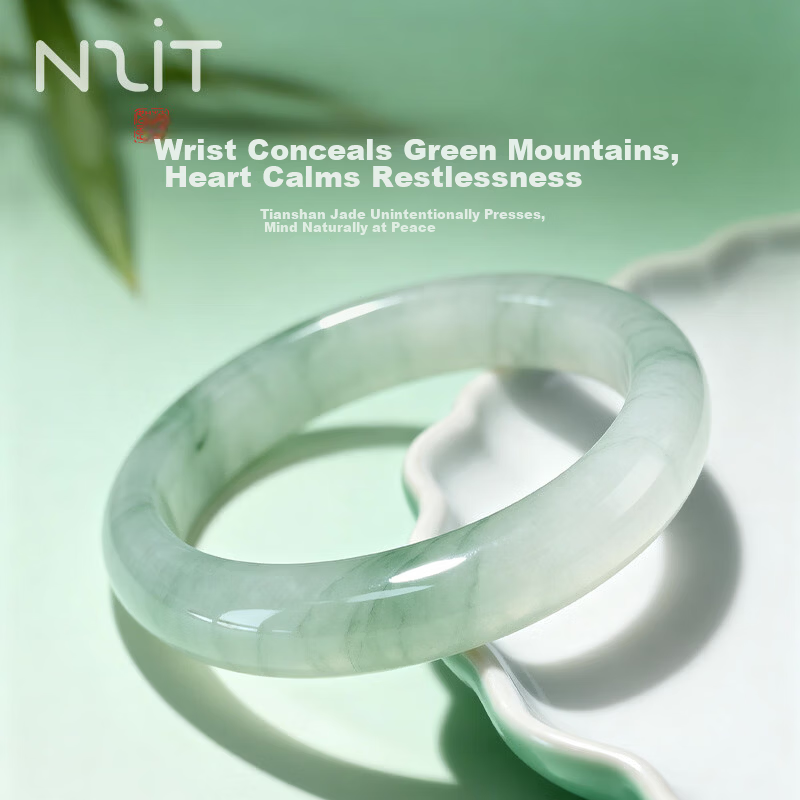 N2it Jade Bangle Tianshan Emerald Green Jade Bracelet for Women Birthday Gift for Girlfriend Wife Mom with Gift Box