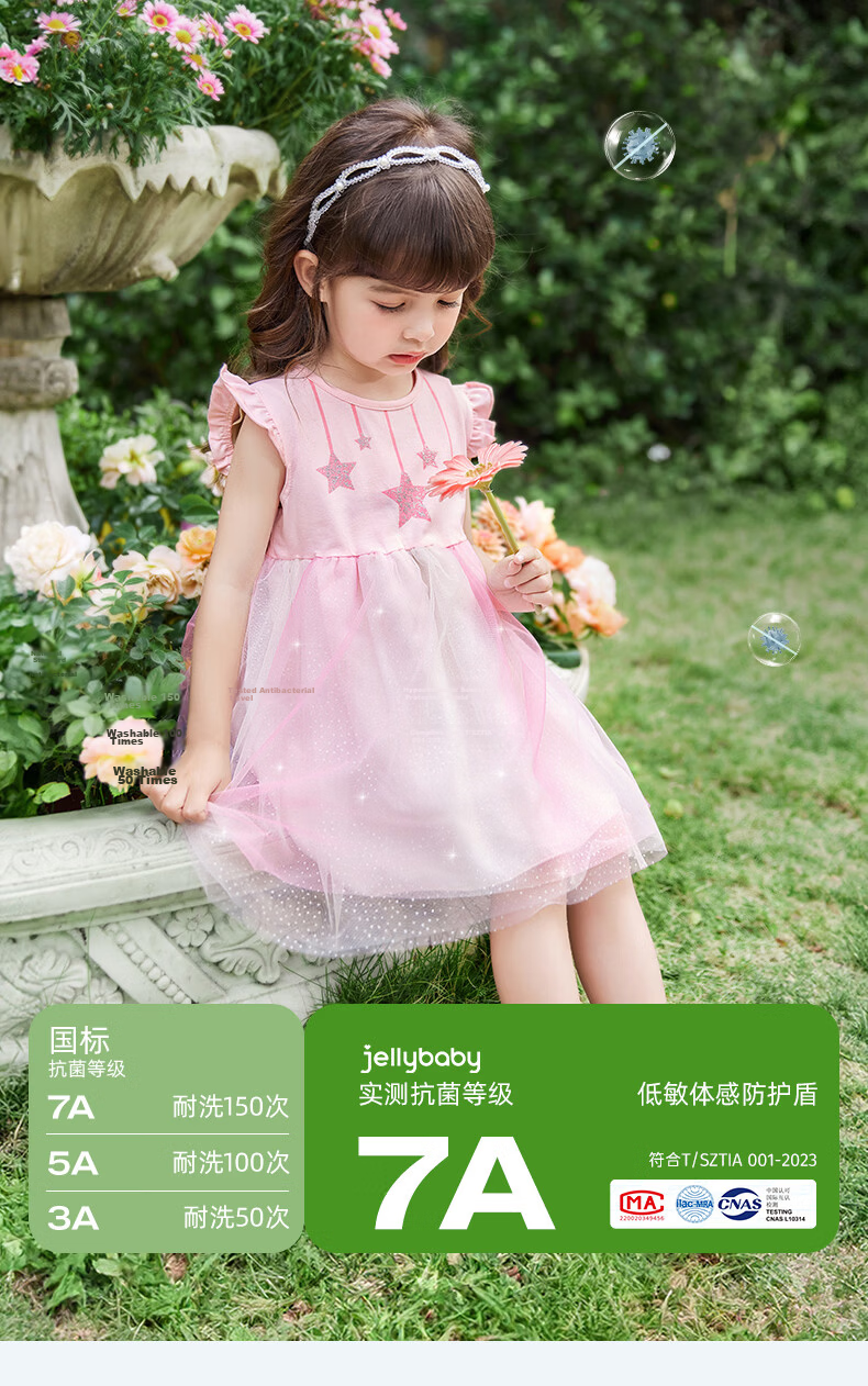 JELLYBABY Flutter Sleeve Fairy Dress Summer Girls Baby Patchwork Mesh Breathable Lightweight Skirt 21