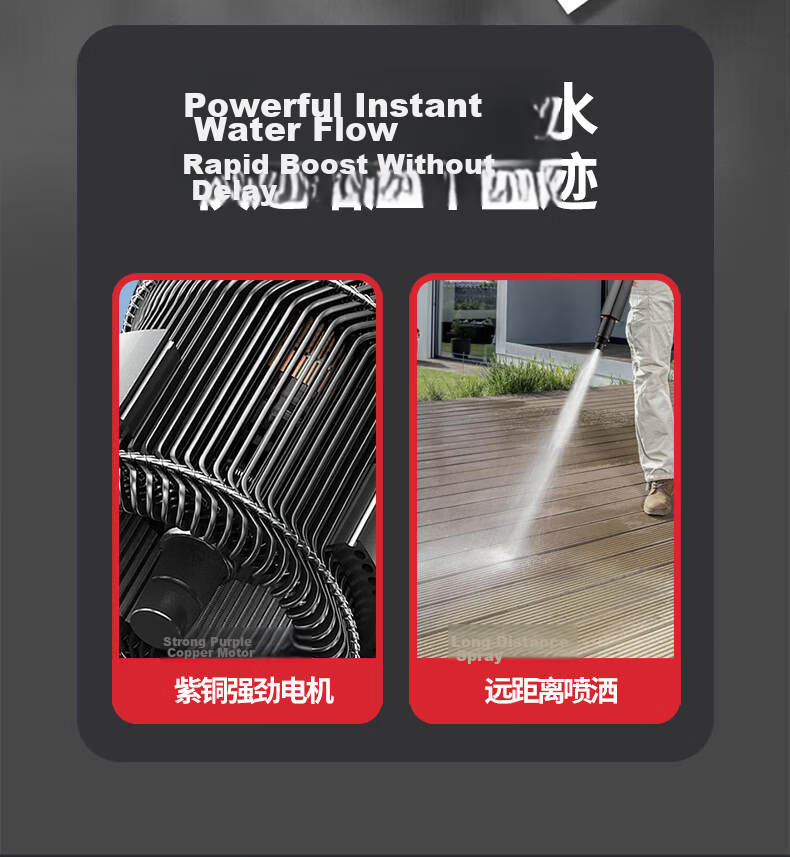 DELIXI Portable High-Pressure Cordless Lithium Battery Car Wash Gun High-Power Brush Pump Car Cleaning Tool 15