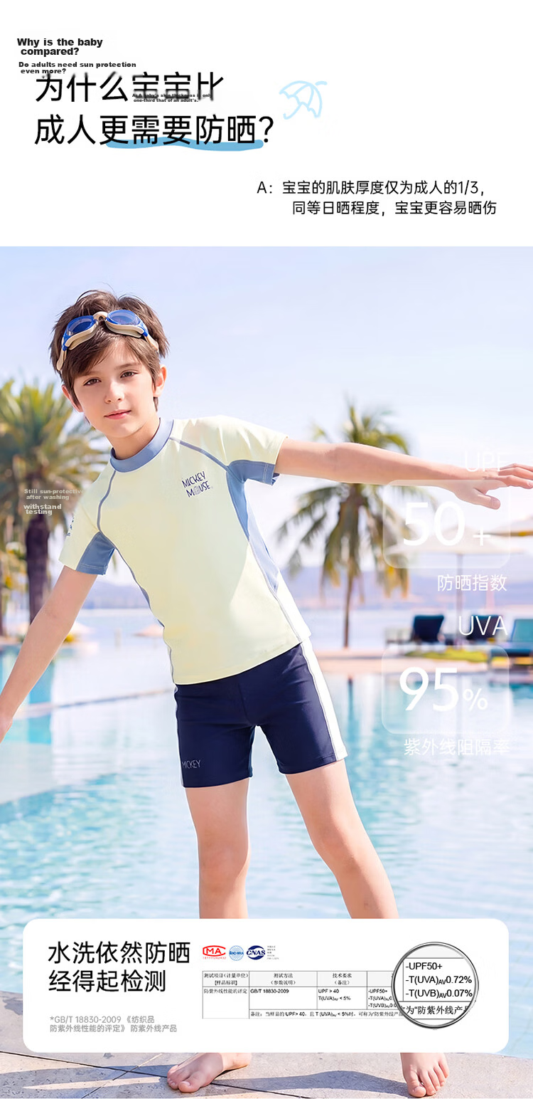 Disney Boys' Children's Swimwear Split Training Swimsuit Set D36551S2I White Mickey Size 140 7