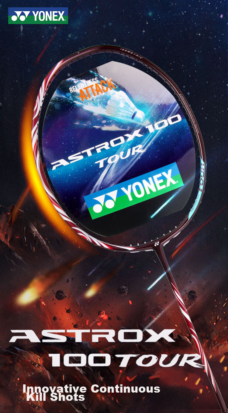 YONEX Badminton Racket, Full Carbon Fiber, Offensive Single Racket, Astrox AX100TOUR Red 4U5 Unstrung Racket with Grip Tape 1