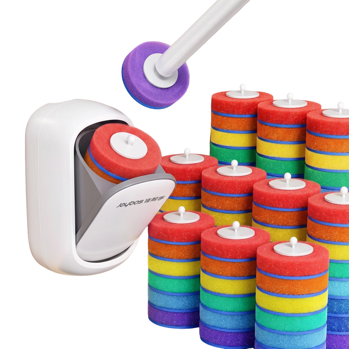 Jiabangshou Disposable Toilet Brush Set with No Dead Angle Cleaning, Wall-Mounted Long Handle Bathroom Replacement Head Brush with 30 Brush Heads