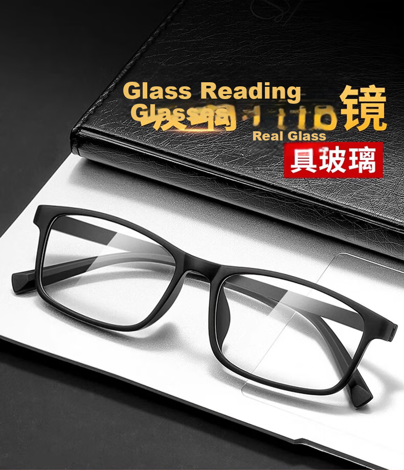 Jimmy Orange Men's Reading Glasses HD Glass Lenses Lightweight Fashion Scratch-Resistant Durable Presbyopia Glasses 200 Degree 1