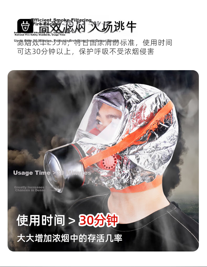 Nanxin Fire Mask TZL30 Rubber Adult Filtered Fire Self-Rescue Respirator Fire Escape Smoke and Toxic Gas Protection National Standard 3C Certified 3