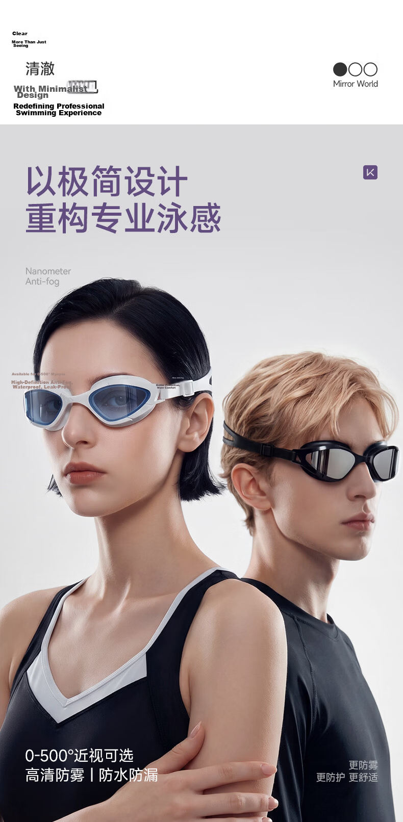 Keep Swimming Goggles HD Waterproof Anti-Fog Unisex Comfortable Adult Swim Glasses 020 Plano Purple Blue 1