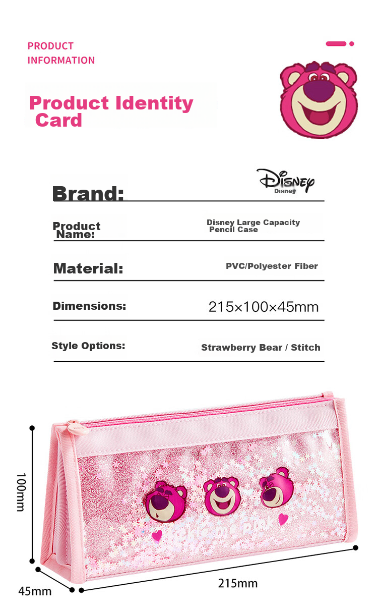 Disney Elementary School Pencil Case Large Capacity Handheld Stationery Bag High-Value Pencil Pouch Sand Flow Stationery Box Middle School Girls Study Supplies Storage Bag Graduation Gift 10