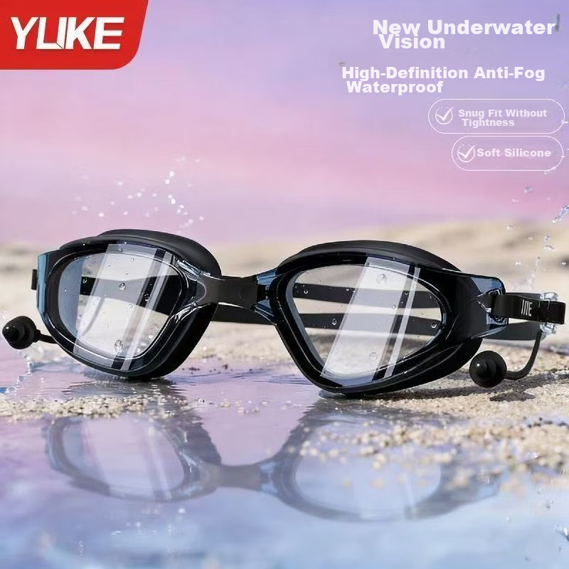 Yuke Swimming Goggles HD Waterproof Anti-Fog Transparent Professional Training Diving Glasses with Swim Cap Set for Men and Women 2