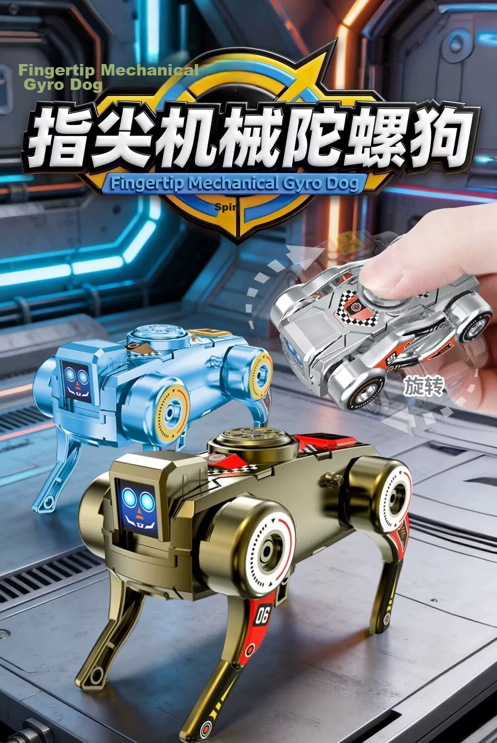COOKSS Fingertip Mechanical Gyro Transformable Robot Dog Toy Wind-Up Walking Educational Boys Spinning Stress Relief Gift 1