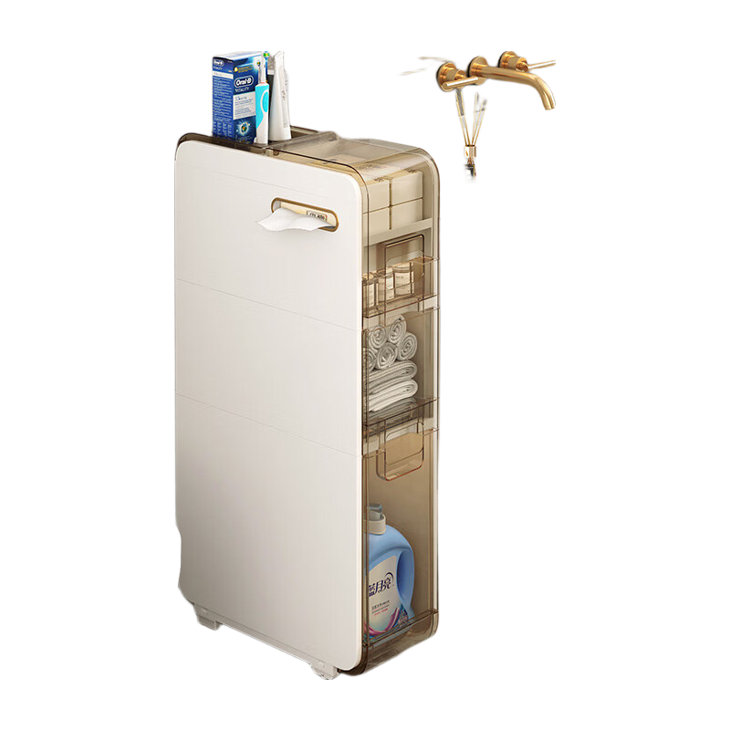 JEKO&JEKO Bathroom Storage Rack, Narrow Gap Organizer Cabinet, Toilet Washroom Floor-Standing Storage Shelf, 18cm Wide, Three-Tier