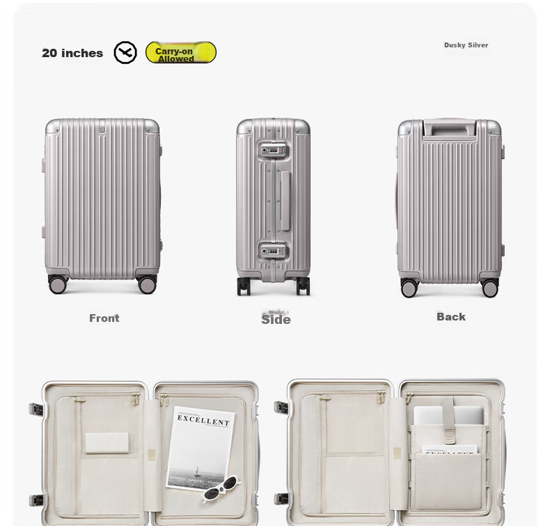 90 Points 20-Inch Aluminum Frame MAX Luggage 2026 New Travel Suitcase Trolley Carry-On Password Lock Soft Matte Purple 42