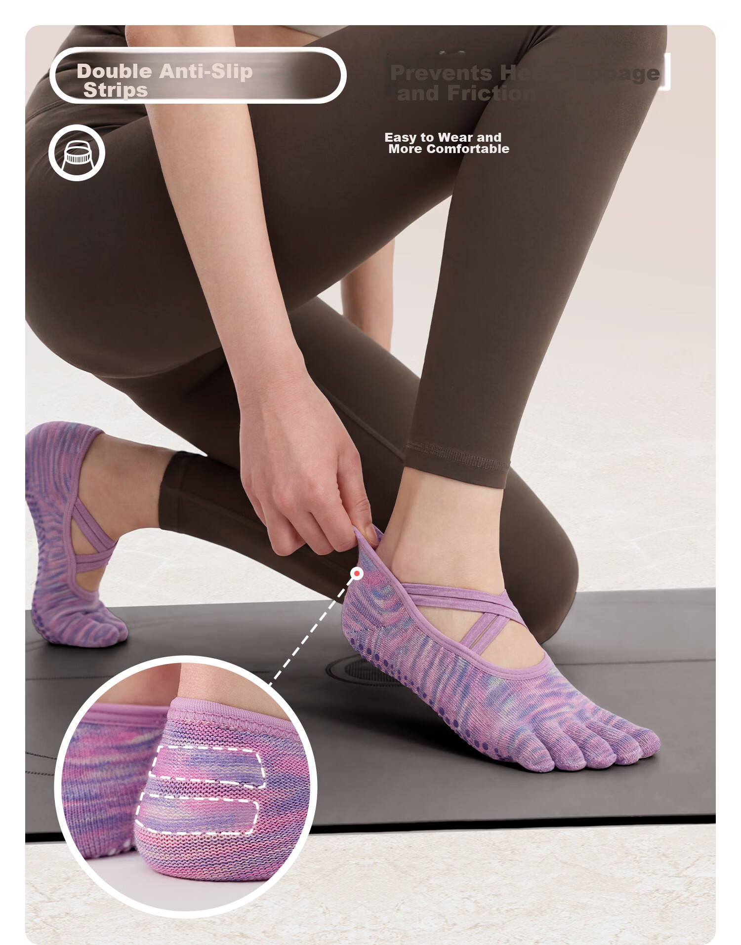 Yottoy Gradient Dyed Non-Slip Yoga Socks for Women Pilates Five-Toe Shoes Summer Indoor Sports Fitness Short Toe Socks Purple 13