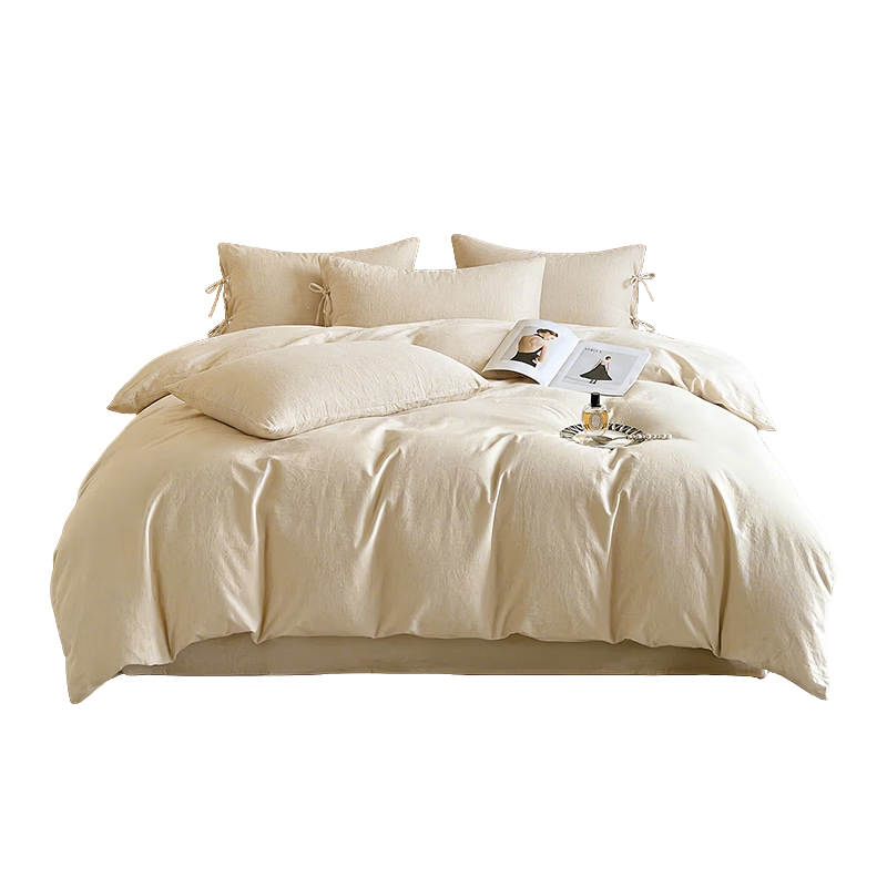 MUJI Linen Four-Piece Set Wabi-Sabi Style Luxury Bedding 1.5/1.8m Bed Duvet Cover 200x230cm Cotton Linen Sheet Tied Four-Piece Set