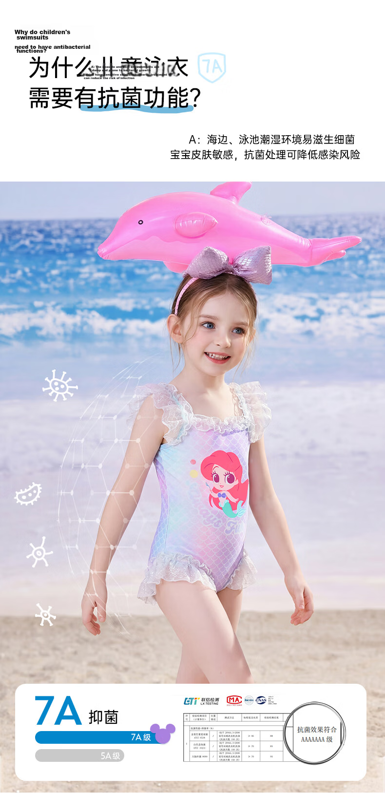 Disney Kids Girls One-Piece Triangle Swimsuit Bathing Suit Toddler Baby Cute Swimwear D36025S2G Pink 130 5