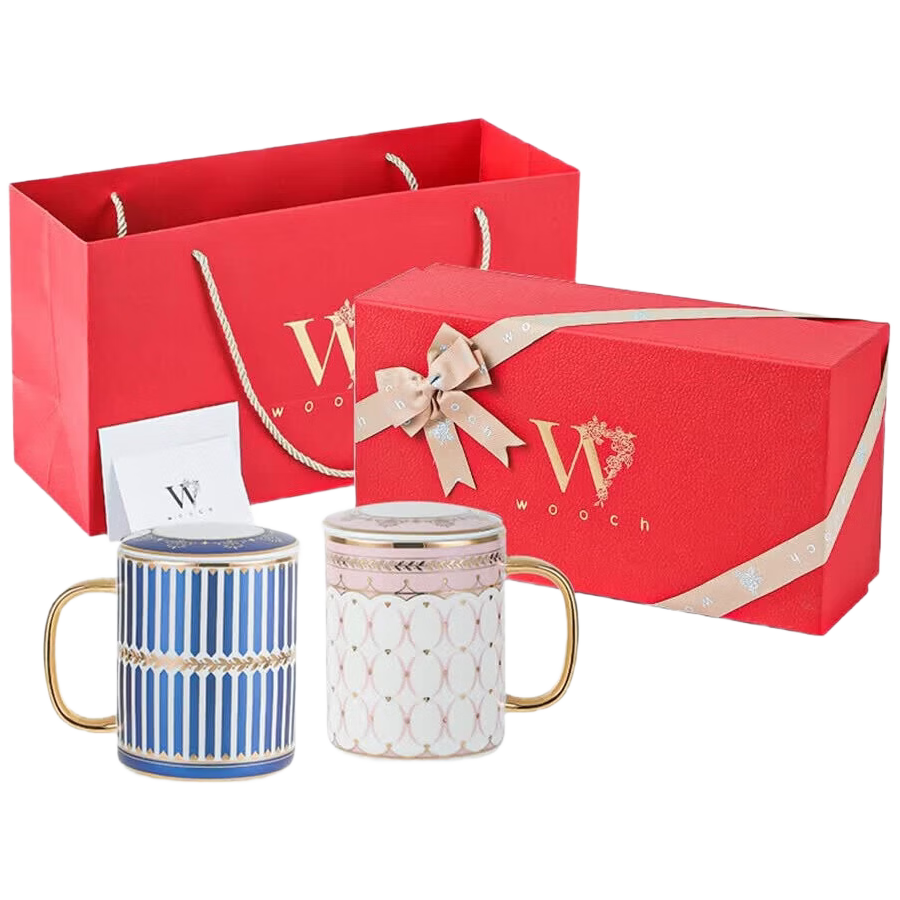 WOOCH [Mid-Autumn Festival Gift] Housewarming Gift Box Set, Ceramic Mug with Lid, A Pair of Mugs for New Home, Wedding Gift
