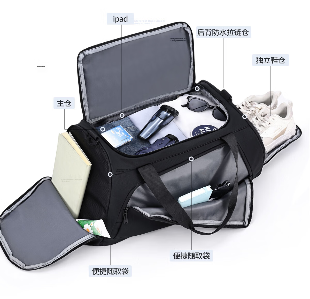 Warrior Handheld Travel Bag, Large Capacity for Men And Women, with Wet And Dry Separation, Suitable for Short Trips, Luggage Bag, Can Be Carried, Sports Fitness Shoulder Bag 10