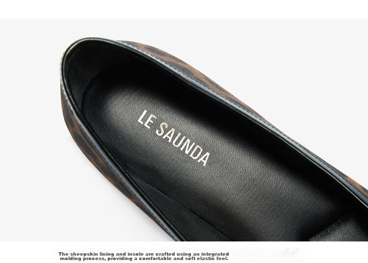 Le Saunda 2026 Spring New Fashion Bowknot Commuting Square Toe Flats Women 7M16208 Forest Leopard Brown LEF39 7