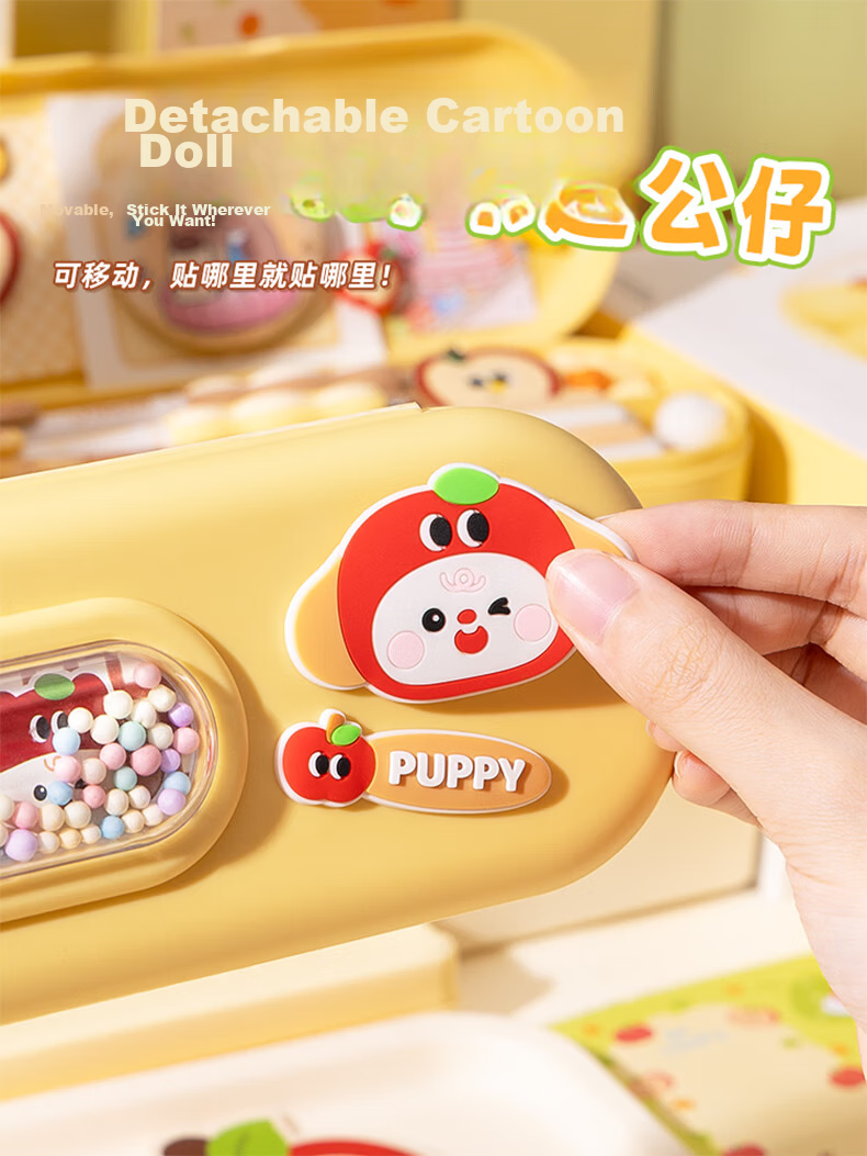 Kabaxiong Bubble Ball Double-Layer Stationery Box Large Capacity Pencil Case for Boys and Girls Green Apple Cat 7