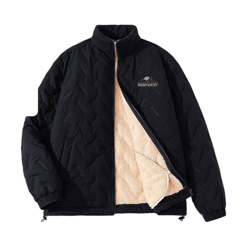 Jeanswest Men's Winter Cotton Padded Jacket Fleece Lined Thickened Water-Repellent Windproof Stand Collar Warm Coat