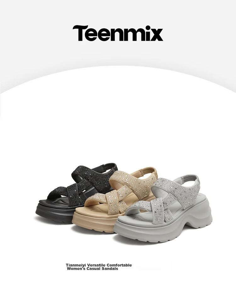 TEENMIX Qixi Festival Gift Sparkling One-Strap Sandals Simple Comfortable Versatile Fashion Women's Shoes 2026 Summer New Arrival 2