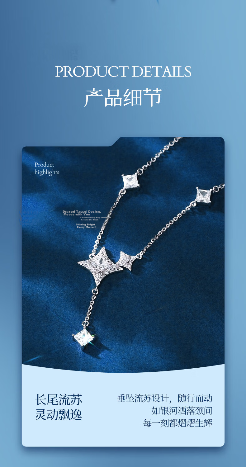 CHOW TAI SENG DC Radiant Star Series Starburst Necklace S925 Silver Clavicle Chain Gift for Girlfriend Wife Birthday 8