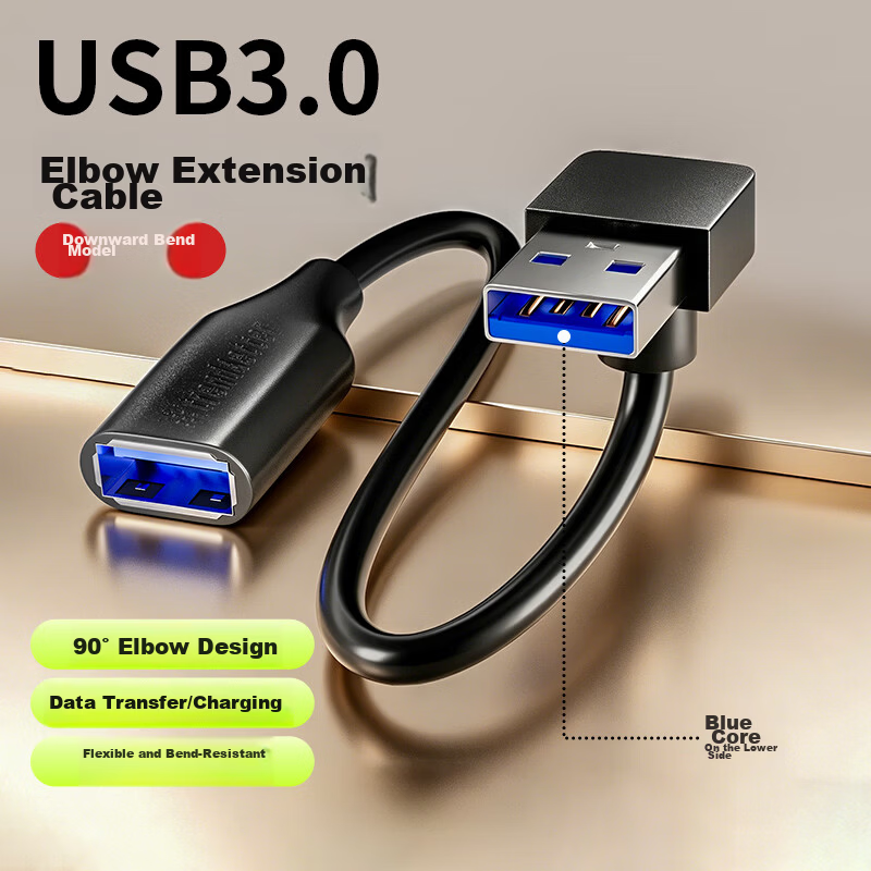 ChaoFan USB 3.0 Extension Cable Male to Female 90-Degree Downward Right Angle Data Cable for Printer Mouse Keyboard USB Flash Drive Computer Connector Extension Charging Cable Adapter 1