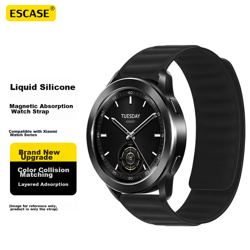 ESCASE Xiaomi Watch Strap Magnetic Silicone, Compatible with WatchS4/S3/S2/S1/S1Pro/Color2, Comfortable Strap for Men And Women, Universal Wristband, 46mm Dial, Black