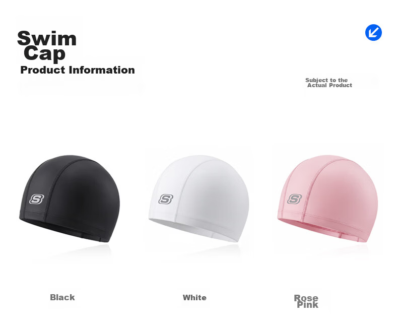 Skechers Swim Cap Unisex Long Hair Fashion Comfortable Fabric Ear Protection Non-Tight Non-Sticky Hair Swim Cap - Glossy Black 23