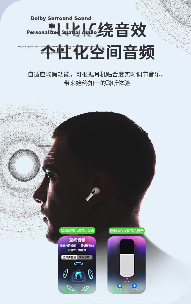AMKE Huaqiangbei 16th Gen Pro6 Premium Apple Bluetooth Earbuds Air True Wireless Active Noise Cancelling In-Ear Sports Music Headphones Compatible with Huawei Apple Xiaomi OPPO 10