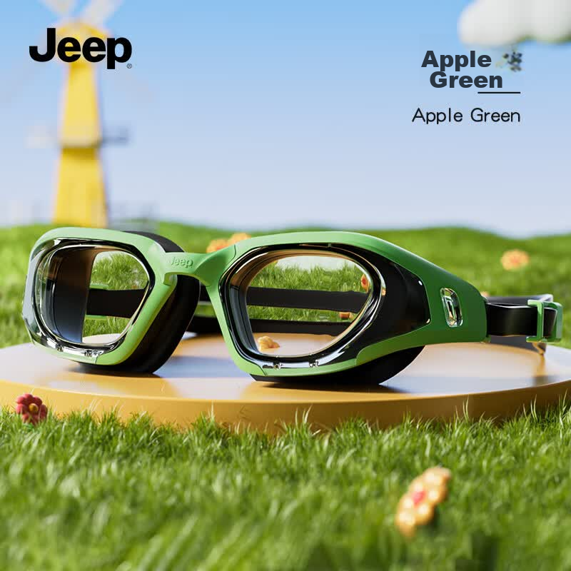 JEEP Kids Swimming Goggles Unisex Anti-Fog Waterproof Clear Vision Youth Professional Training Swim Glasses Apple Green Plano