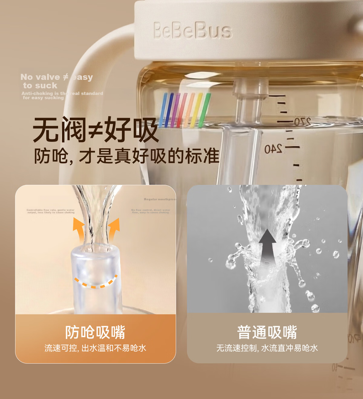Bebebus Children's Straw Cup 300ml PPSU Milk Cup 1-3 Years Toddler Training Anti-Choke Direct Drinking Flip Lid Baby Cup 5