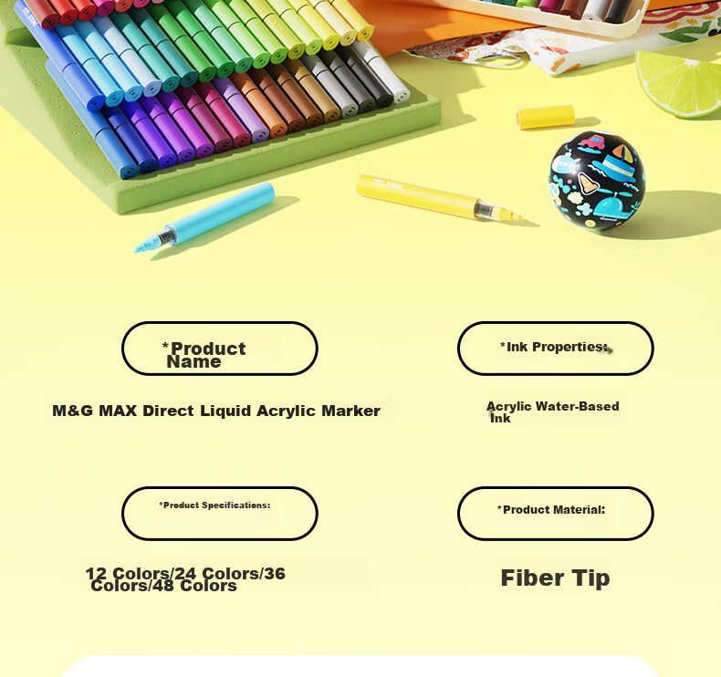 M&G 36-Color Acrylic Marker Pens MAX Foldable Direct Ink Children's Student Drawing Graffiti Hand-Painted Birthday Gift 57