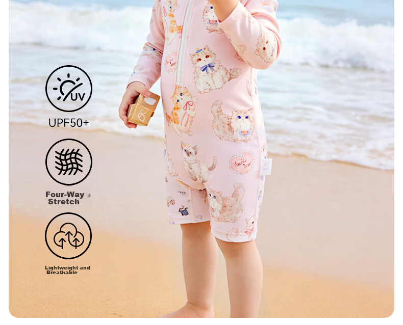 Happy Little Bear Kids Swimsuit Baby One-Piece UV Protection Quick-Dry Mid-Sleeve Swimwear Summer Outdoor 3