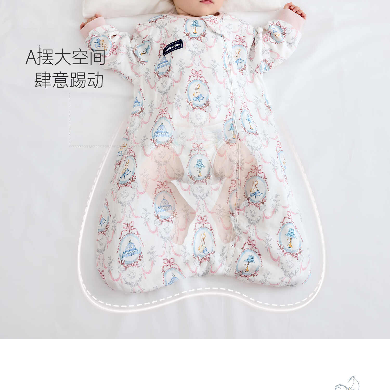 DOMIAMIA Baby Sleeping Bag 2-in-1 Wearable Blanket Spring Summer Short Sleeve Plush Rabbit M 25-30℃ 11
