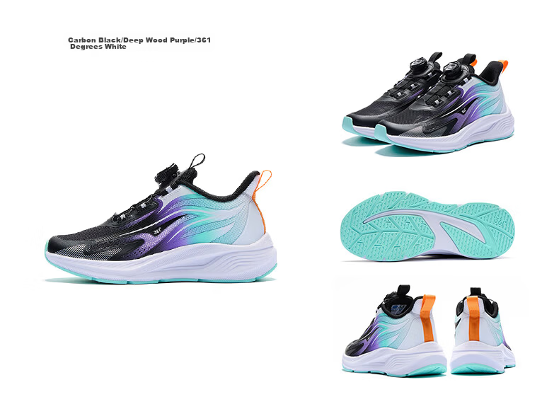361° Qingling Children's Running Shoes 26 Spring Boys and Girls Youth Quick Bounce Cushioning Dial Professional Sports Shoes Black Size 36 26
