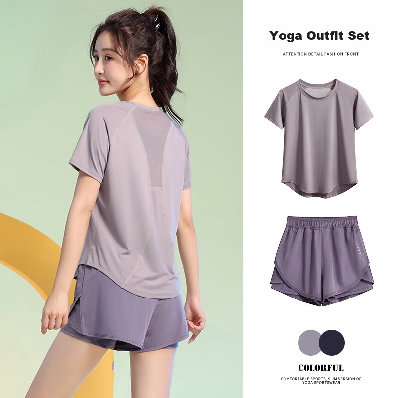 Baisirong Plus Size Loose Summer Running Sports Set for Women Short Sleeve Quick-Dry Tennis Badminton Fitness Training Yoga Wear