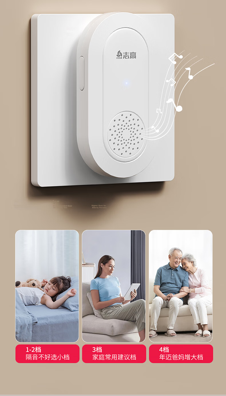 CHIGO Wireless Long-Distance Battery-Free Home Doorbell Emergency Call Button for Elderly One-to-One Electronic Remote Control Doorbell Front Door Ding Dong Chime 15