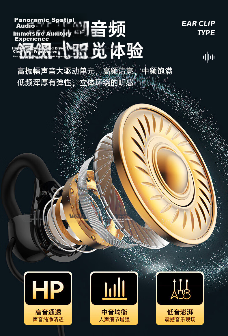 OKSJ [Latest 2026 Model] Bluetooth Earphones, Clip-On Wireless Neckband, Long Battery Life, Comfortable for Extended Wear, Noise-Cancelling, High-Quality Sound, Suitable for Running, Waterproof, Gaming, Compatible with Apple/Xiaomi 4