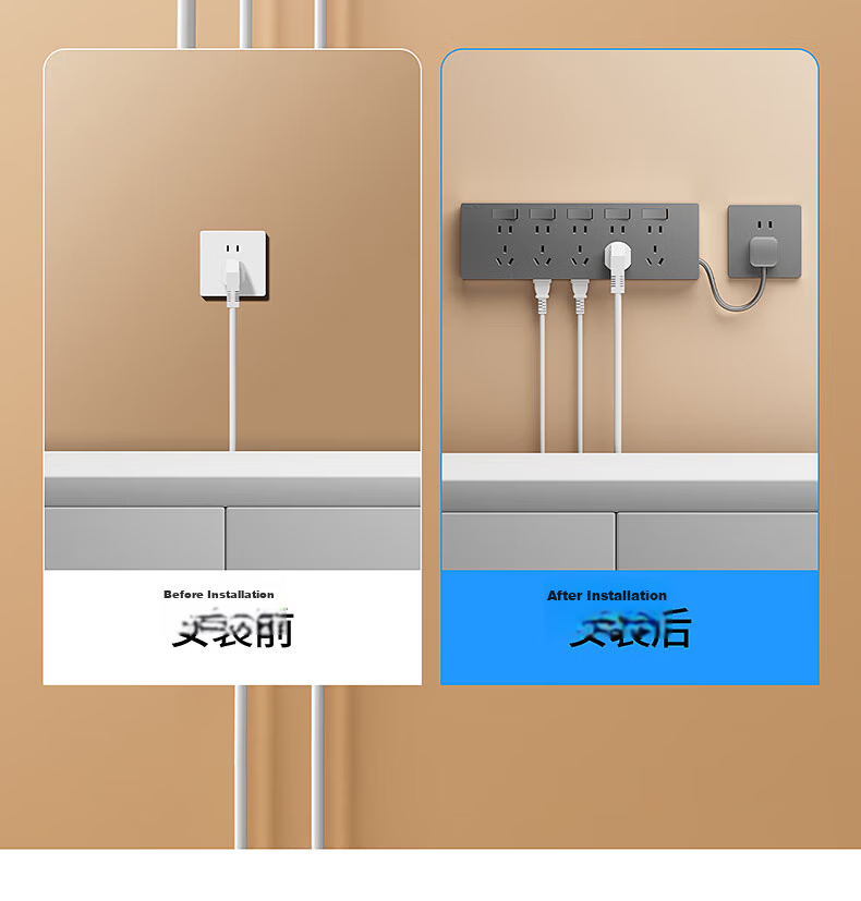 International Electrician 86-Type Surface-Mounted Multi-Port Controlled Extension Socket Panel with Cable Power Strip for Kitchen and Sideboard 8