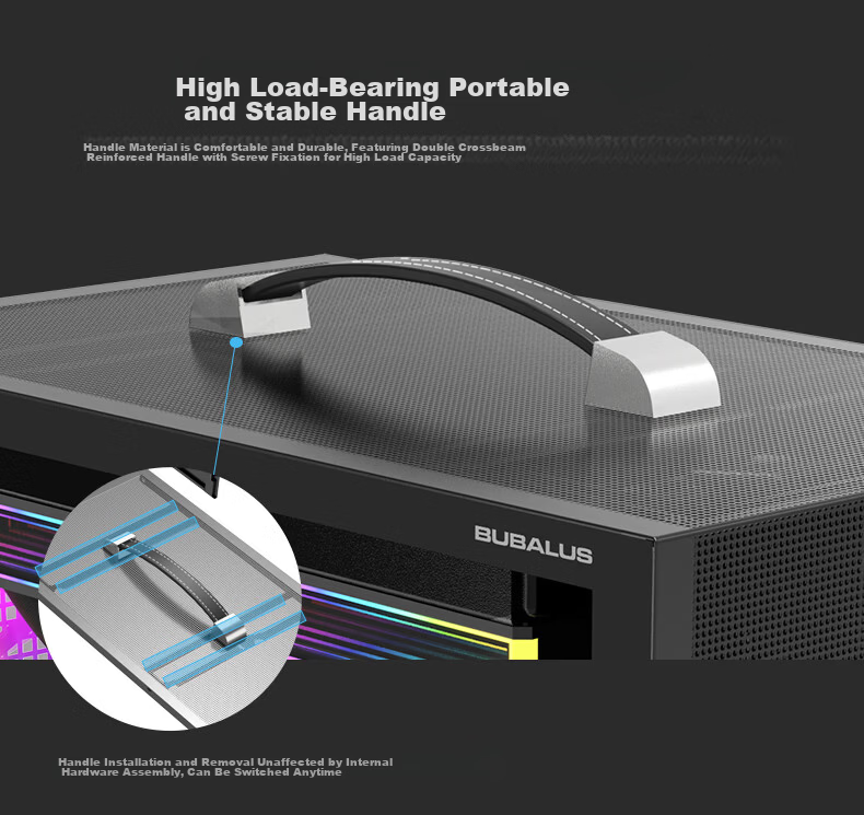 BUBALUS Fengzhi Tent Edition Portable M-ATX Case (Type-C/Top-mounted 240mm Water Cooling/Segmented Front Power Supply Bracket/L-shaped Integrated/Tempered Glass Side Panel/5 Fan Slots) 4
