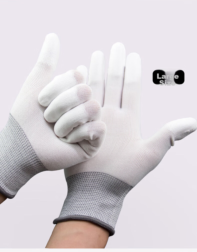 AMS PU Nylon Coated Palm Gloves, Lightweight Summer Work Gloves, White, Wear-Resistant, Anti-Slip, Breathable, Unisex, Medium Size, 12 Pairs 17