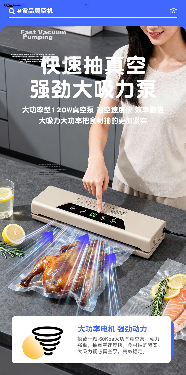 Elegant Lanpin Vacuum Sealer Food Packaging Machine Small Vacuum Packaging Machine for Snacks Fresh-Keeping Dry and Wet Dual-Use Rice Brick Vacuum Sealer 7