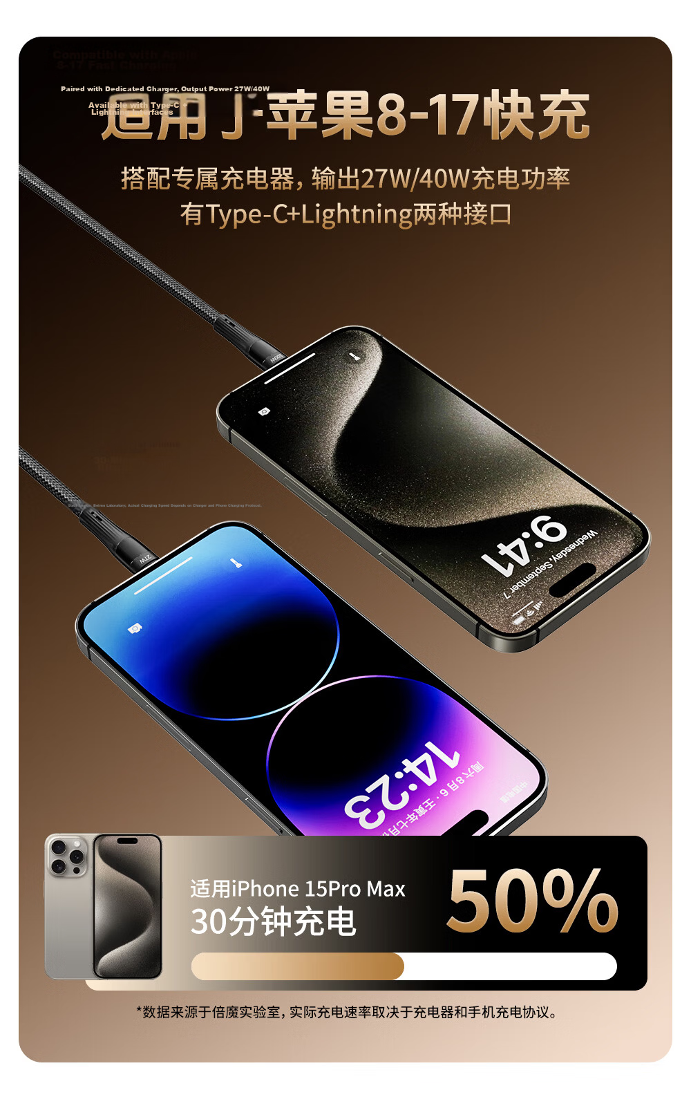 Beimo Dual-Head Type-C 2-in-1 100W Fast Charging Cable Compatible with iPhone 17 Pro Max, Apple 16, Huawei, Xiaomi, Vivo Phones, Tablets, and Laptops 6